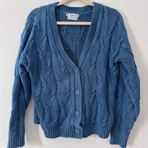 Talbot’s Blue Cable Knit V-Neck Cardigan Sweater